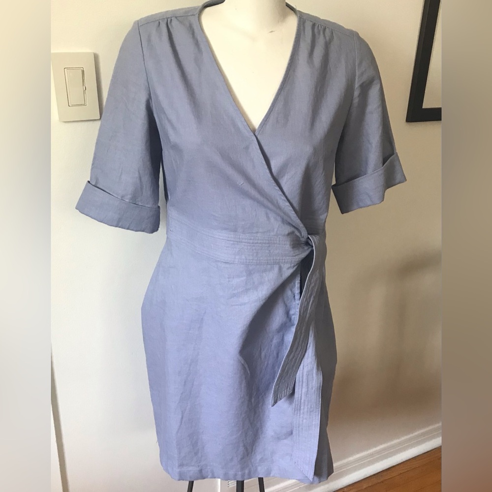 La Redoute Steel Blue Wrap Linen Dress - Size 8